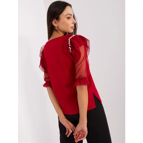 Fashion Hunters Burgundy formal blouse with mesh sleeves