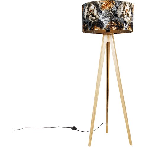 QAZQA Les za talne svetilke z rožami v senci tkanine 50 cm - Stativ Classic Cene