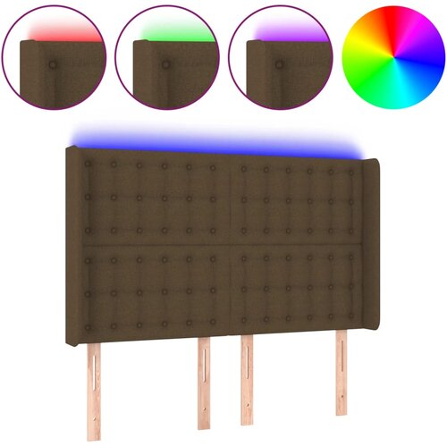 VidaXL LED posteljno vzglavje temno rjavo 147x16x118/128 cm blago, (20953219) Slike