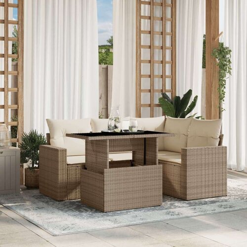 VidaXL 5-dijelni vrtni set sofa s jastucima bež od poliratana Slike