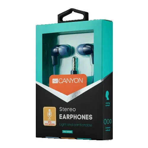 Canyon Stereo Earphones with inline microphone, Blue - CNS-CEPM02BL