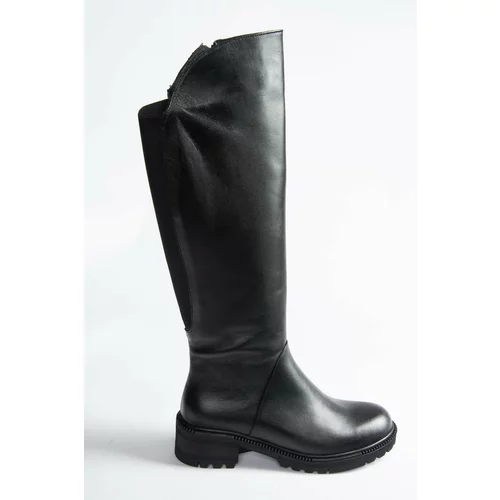 Fox Shoes Black Genuine Leather Women's Low Heeled Daily Boots