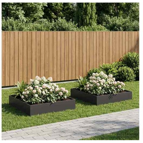 VidaXL Vrtna saksija 2 kom. Crna 80 x 80 x 20 cm Čelična vrata - Crna 80 x 80 x 20 cm 2 Slike