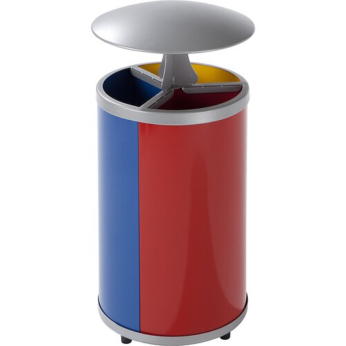 VAR Postaja za zbiranje surovin, prostornina 3 x 30 l, VxØ 950 x 420 mm, s strešico, rumena, modra, rdeča Cene