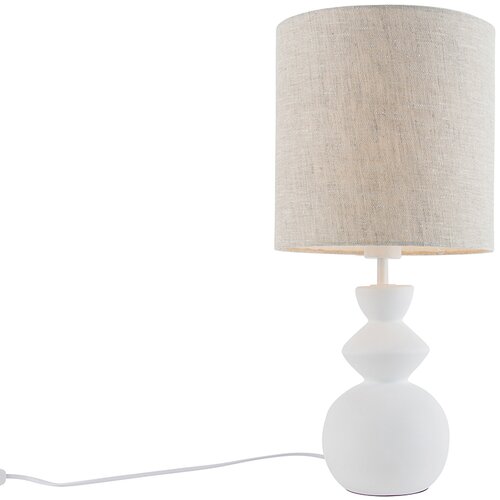 QAZQA Design tafellamp wit stoffen kap lichtgrijs 25 cm - Alisia Slike