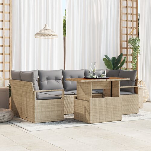 vidaXL 7-delni vrtni sofa set s blazinami bež poli ratan akacija Cene