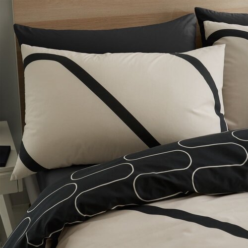 Catherine Lansfield Crna/bež posteljina za bračni krevet/za produženi krevet 230x220 cm Linear Curve &amp;ndash; Slike