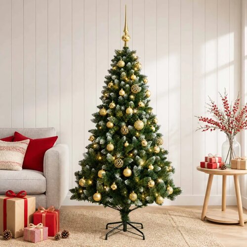  Umjetno božićno drvce s kuglicama 120 cm 150 LED lampica - 120 cm s LED žaruljama i zlatnim kuglicama Slike