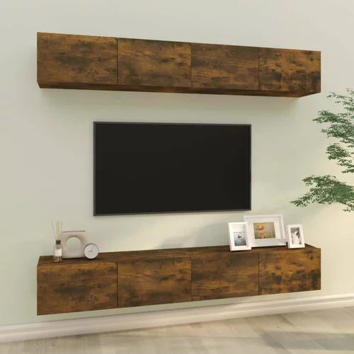  Stenske TV omarice 4 kosi dimljeni hrast 100x30x30 cm, (20732506)
