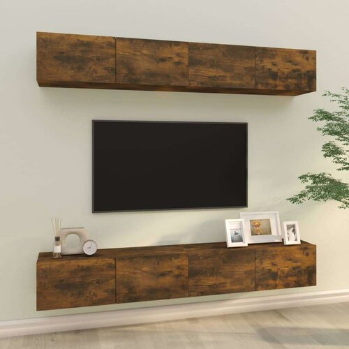  Zidni TV ormarići 4 kom dimljeni hrast 100 x 30 x 30 cm drveni Cijene