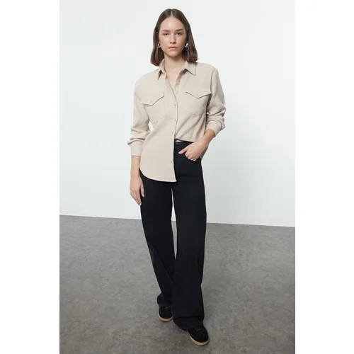 Trendyol Beige Cashmere Oversize Wide Pattern Woven Shirt