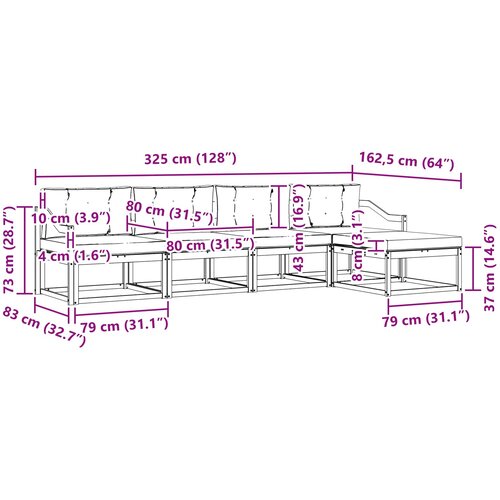  Set vanjskih sofa 5 kom. Prirodna i svijetlo siva Smeđa 325 x 162,5 x 73 cm Slike