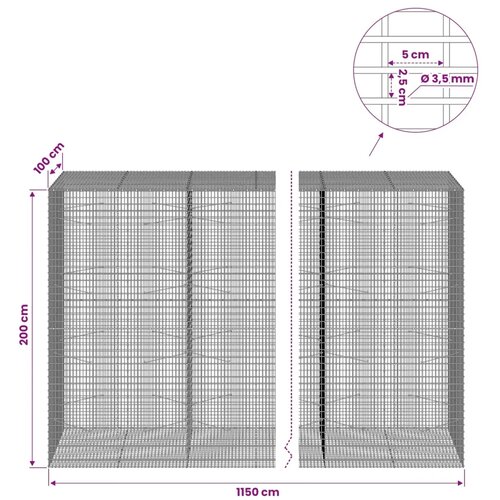  Gabion s žicom debljine 3 5 mm i mrežom 5x2 5 cm - 100 cm 200 cm 1150 cm Slike