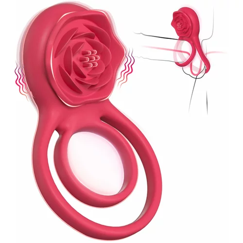 SuperLove Vibrating Cock Ring with Rose Clitoral Stimulator Pink