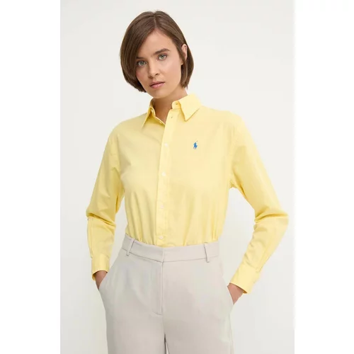 Polo Ralph Lauren Pamučna košulja za žene, boja: žuta, relaxed, s klasičnim ovratnikom