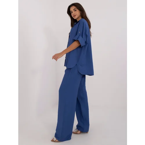 Fashion Hunters Dark blue canvas summer set with wide trousers