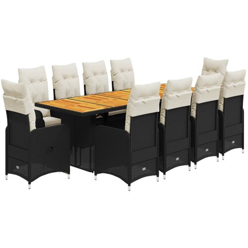 vidaXL Vrtna bistro garnitura 11-delna z blazinami črn poli ratan, (21323923) Cene