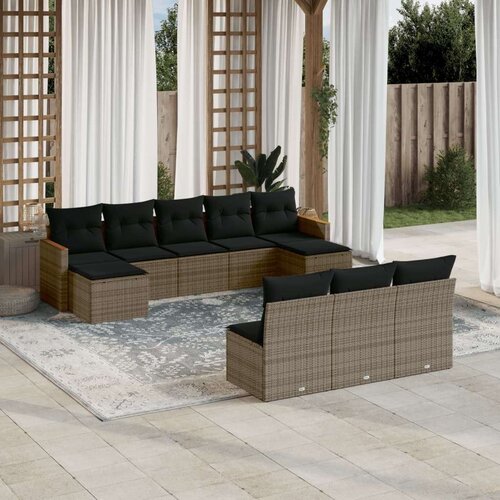  10-dijelni set vrtnih sofa od poliratana s jastucima sivi Slike