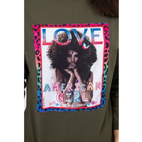 Kesi Bluza sa grafikom American Girl kaki S/M - L/XL bela | kaki Slike