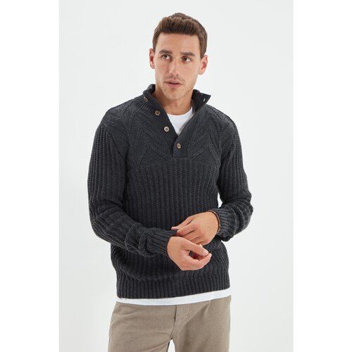 Trendyol Anthracite Men&amp;#039;s Slim Fit Half Fisherman Buttoned Knitwear Sweater Slike