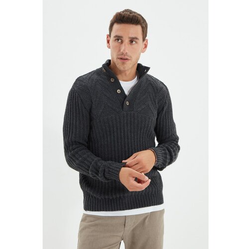 Trendyol Antracitni muški pleteni džemper s dugim kopčanjem na pola ribara Cene