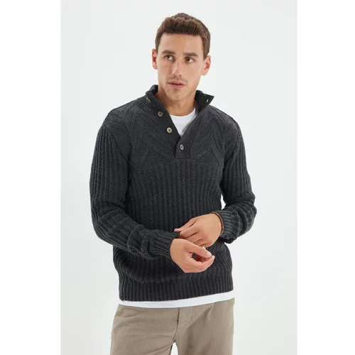 Trendyol Anthracite Men's Slim Fit Half Fisherman Buttoned Knitwear Sweater