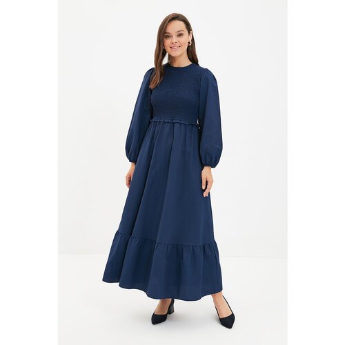 Trendyol Navy Blue Gipe Detailed Crew Neck Woven Dress Slike