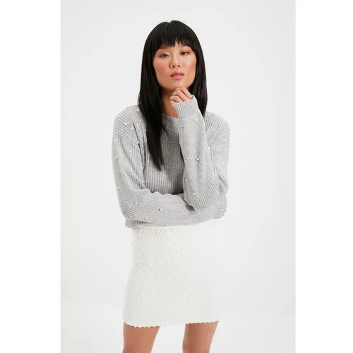 Trendyol Gray Pearl Detailed Knitwear Sweater