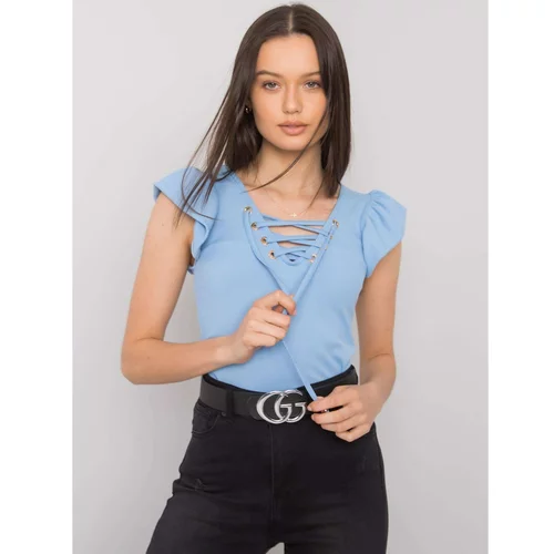 Fashion Hunters Light blue blouse with a laced neckline