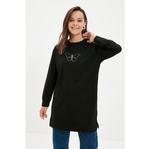 Trendyol Black Crew Neck Printed Knitted Sweatshirt Slike
