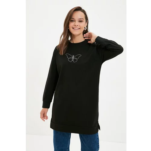 Trendyol Black Crew Neck Printed Knitted Sweatshirt