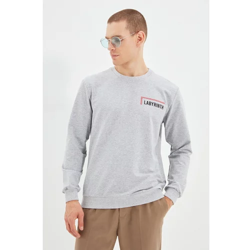 Trendyol Gray Men Regular Fit Long Sleeve Regular Crew Neck Printed Sweatshirt