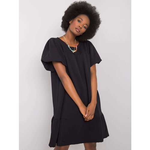 Fashion Hunters RUE PARIS Black dress with puff sleeves Slike