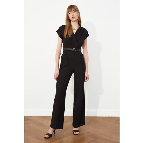Trendyol Black Belted Double Breasted Collar Jumpsuit Slike