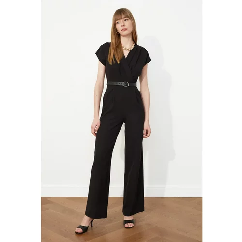 Trendyol Black Belted Double Breasted Collar Jumpsuit