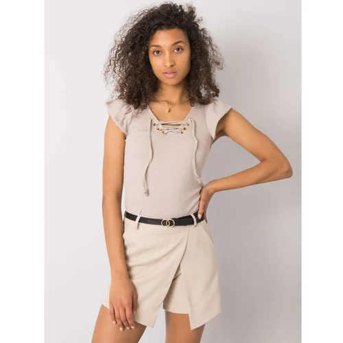 Fashion Hunters Beige blouse with a laced neckline
