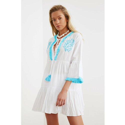 Trendyol Vual Beach Dress with White Bead Embroidery Slike