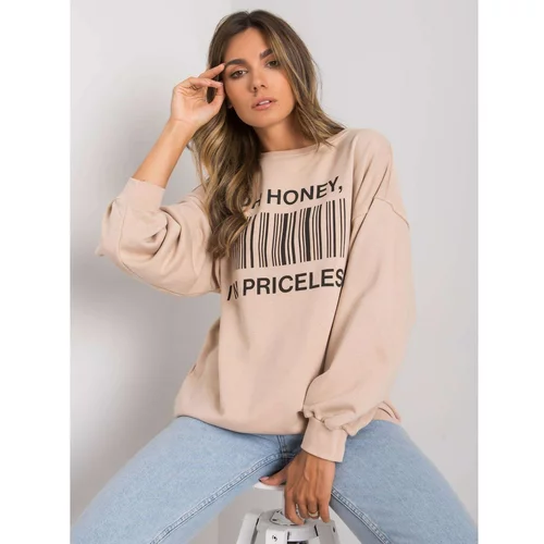 Fashionhunters Beige hooded sweatshirt with an inscription