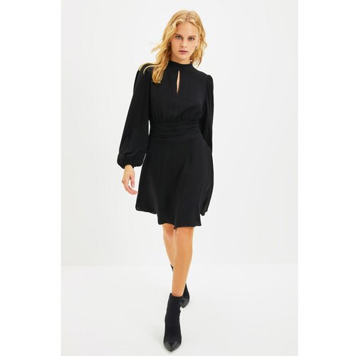 Trendyol Black Waist Detailed Standing Collar Dress Slike