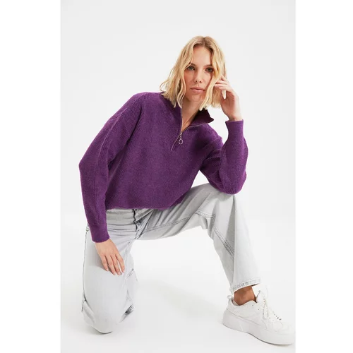 Trendyol Light Purple Zippered Knitwear Sweater