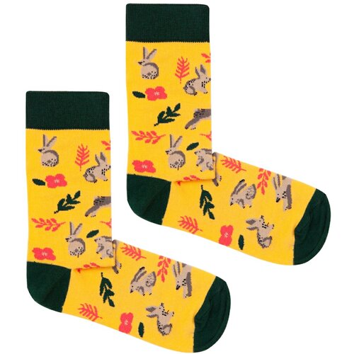 Kabak Unisex čarape s uzorkom zečje naranče | zelena | krema Slike