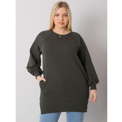 Fashion Hunters Dark khaki cotton sweatshirt for women plus size Slike