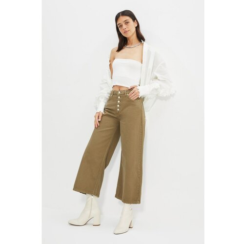 Trendyol Khaki Front Button High Waist Culotte jeans Slike