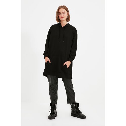 Trendyol Black Hooded Basic Knitted Sweatshirt Slike