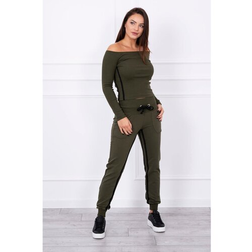 Kesi Set with a double stripe khaki Cene