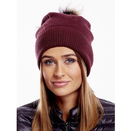 Fashion Hunters Cap with fur pompom burgundy Slike