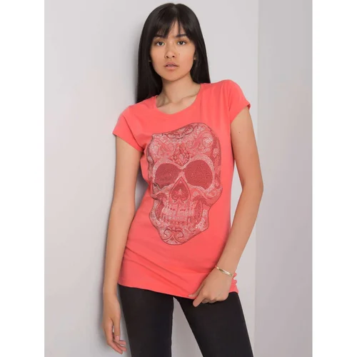 Fashion Hunters Women's coral t-shirt with a skull