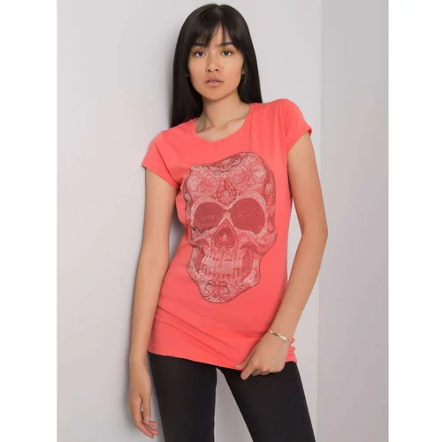 Fashion Hunters Women's coral t-shirt with a skull