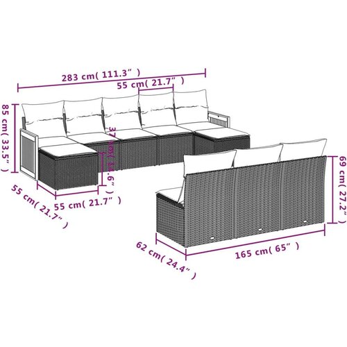 vidaXL 10-dijelni set vrtnih sofa s jastucima crni od poliratana Cijene
