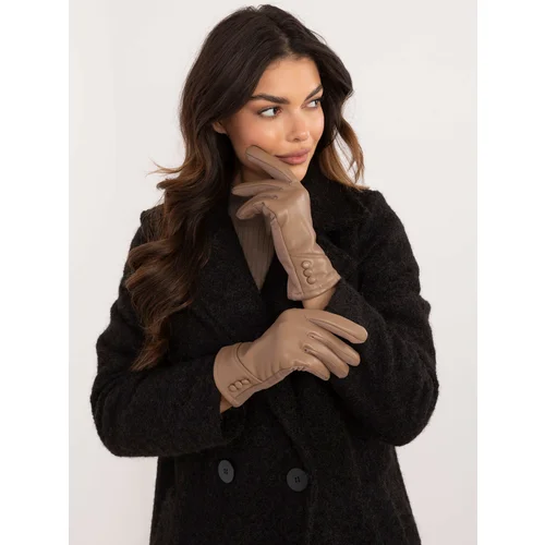 Fashion Hunters Dark beige smooth women's gloves